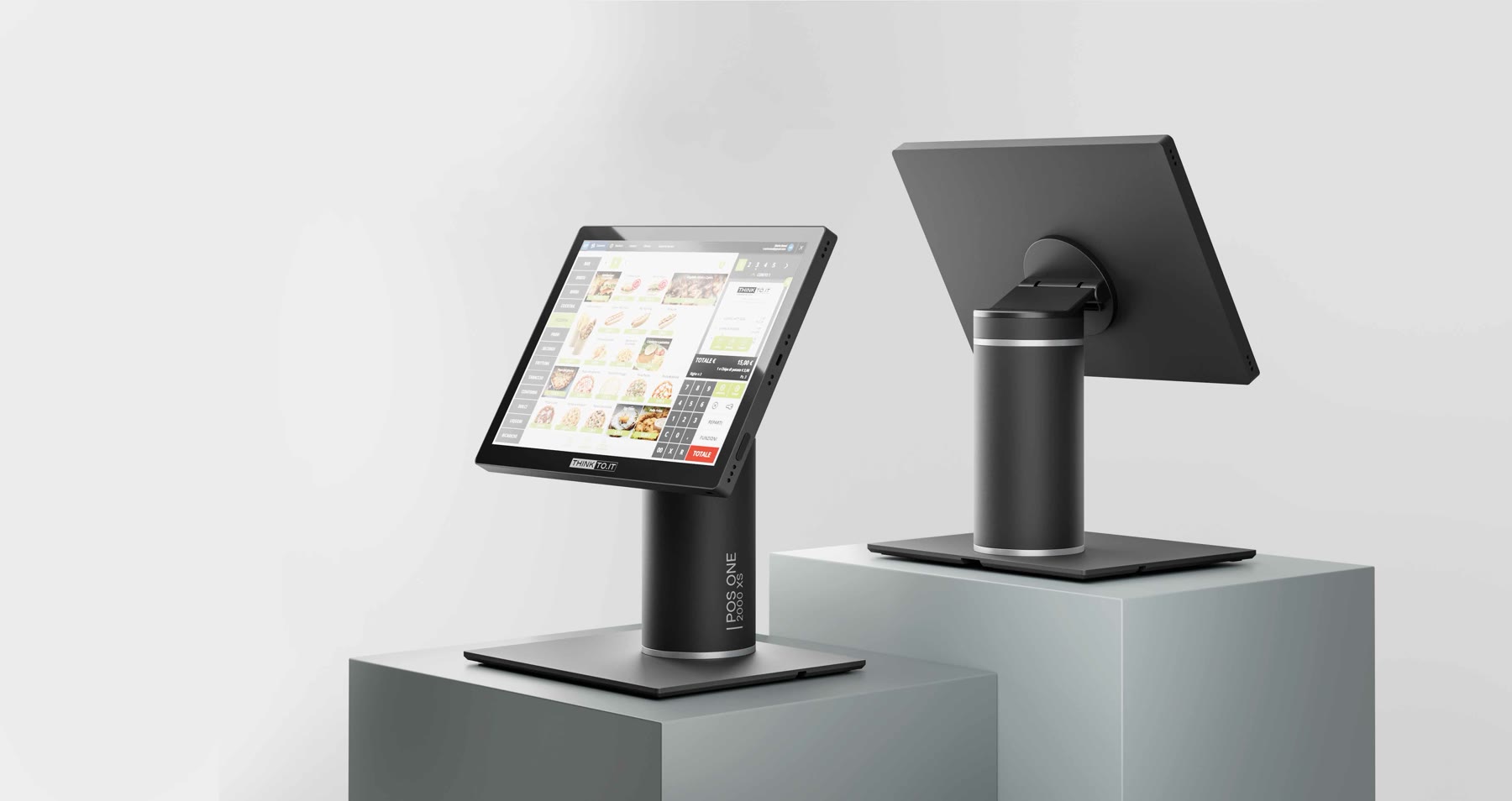 Registratore di cassa touch POS ONE 2000 XS visto di fronte e di retro